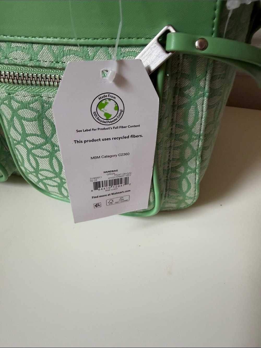 Time and Tru Green Patterned Satchel Tote - Picture 2 of 8
